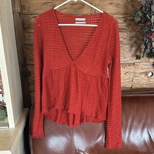 Urban Outfitters Rust Textured V-Neck Blouse